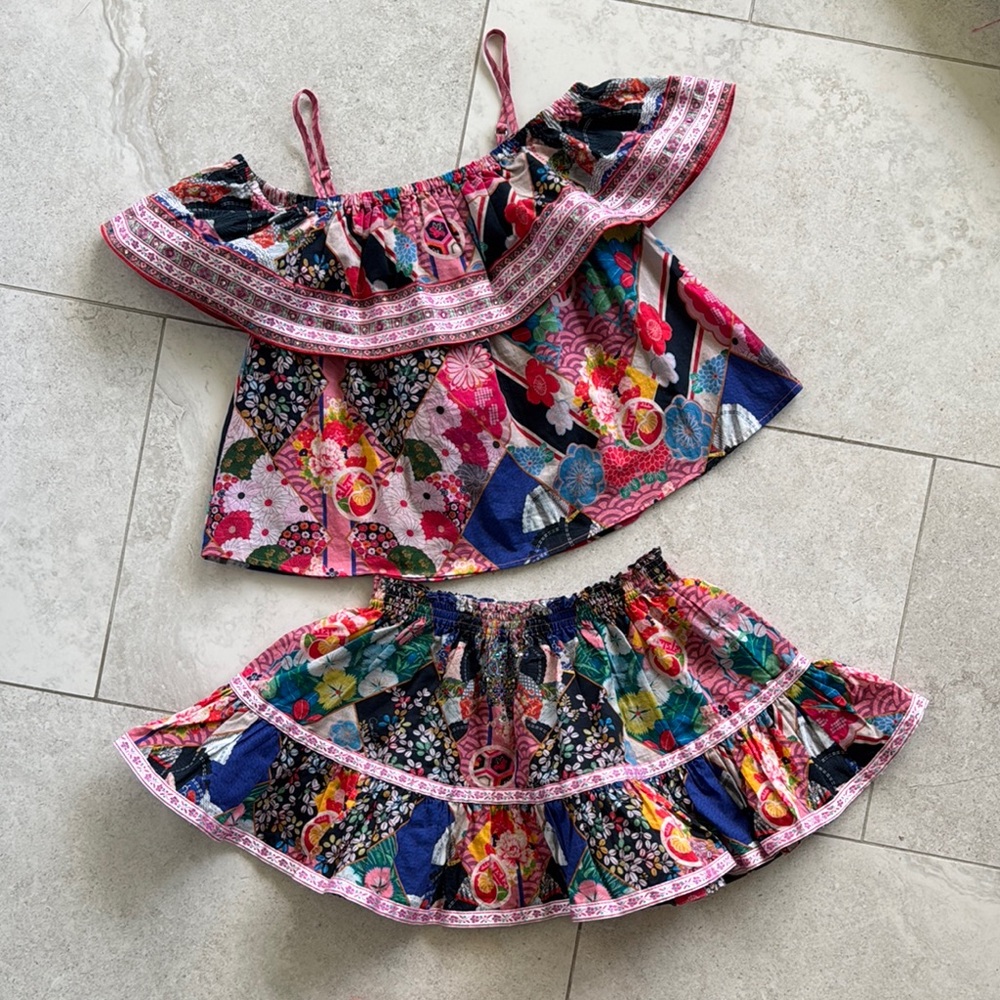 Camilla ruffle top and skirt with trim